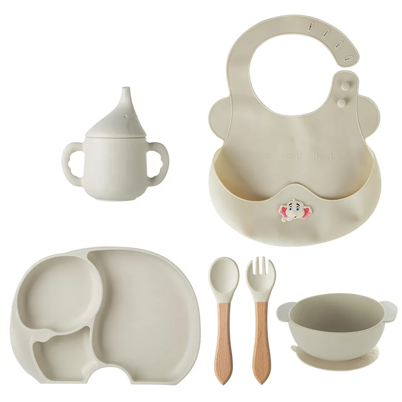 Custom BPA Free Food Grade Silicone Tableware Kid Other Plate Dish Snacks Cup Straw Bibs with Bowl Suction Feature manufacture