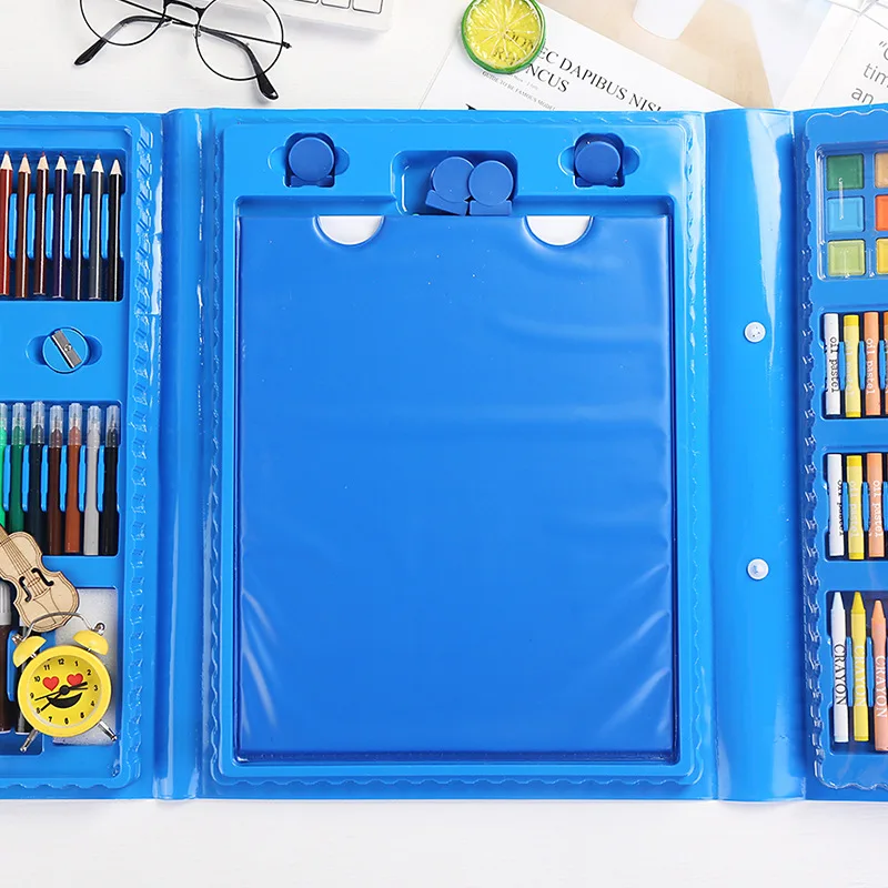 Custom Non-Toxic Plastic Kids Painting Drawing Art Set Coloring Book Stationery Set with Easel for Kids