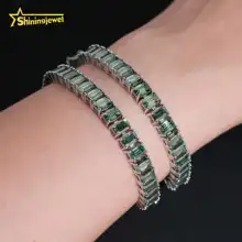 Ready Stocks Emerald Cut 4*6mm Blue Green Moissanite Original Color Tennis Chain Hip Hop Bracelet 925 Moissanite Tennis Bracelet