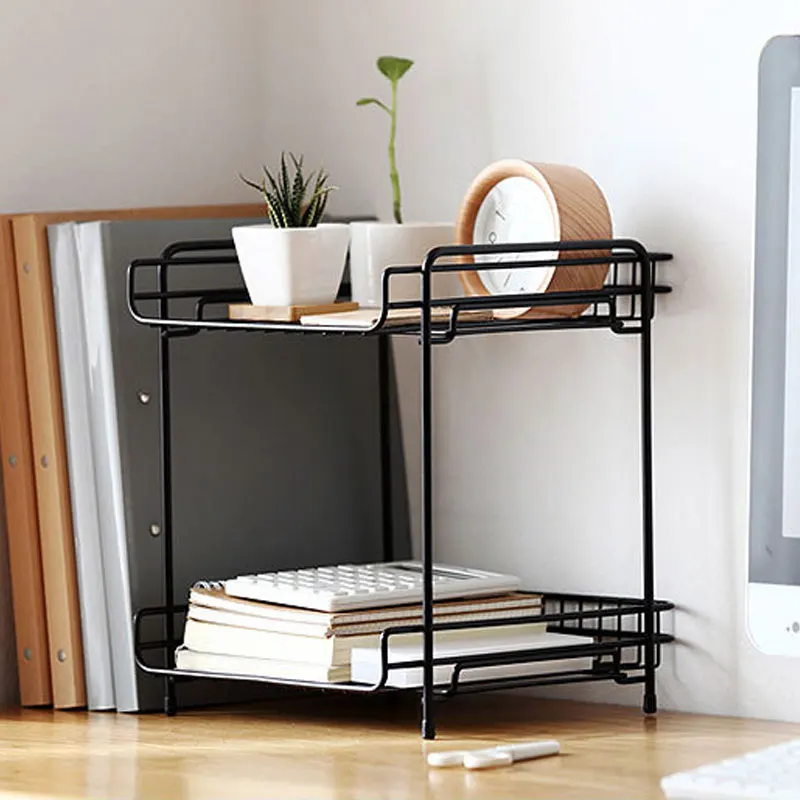 home desktop 2 Tier storage rack office simple iron wire basket kitchen cutlery Spice bottle holder bathroom organization shelf