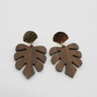 Jewelry Earrings New Style Statement Jewelry Wooden Leaf Pendant Charms Gold Irregular Hoop Earrings For Women