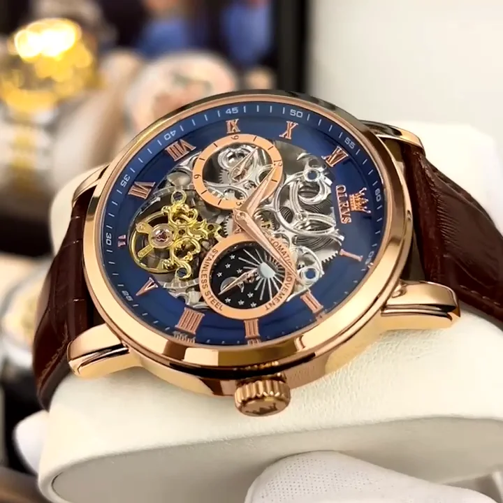 Olevs Custom Logo Luxury Mens Automatic Skeleton Tourbillon