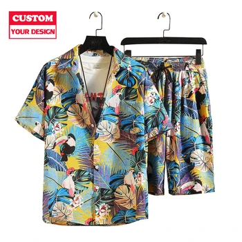 Custom Design Sublimation Print Mens Beach Wear Quick Dry Satin Polyester Button Down Collar Short Sleeves Men's Hawaiian Shirt