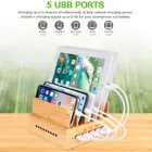 Charger Charge Combohome Bamboo Cable Charger Organizer Mobile Phone Charge Station With 5 Ports USB Charger