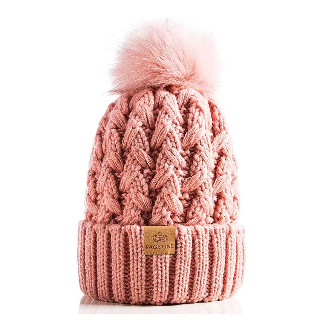 Wholesale Custom Patch Protect Hair Satin Lined crochet beanie Pom for Women winter hat with your 6