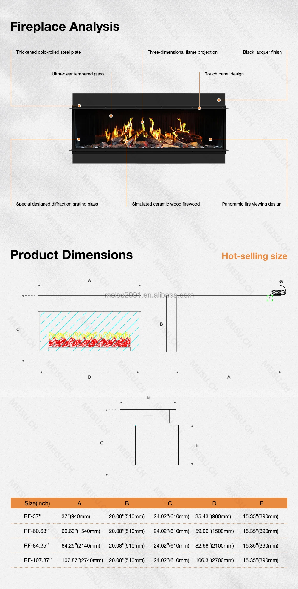 Electric Fireplace, 3D, LED - detail 6