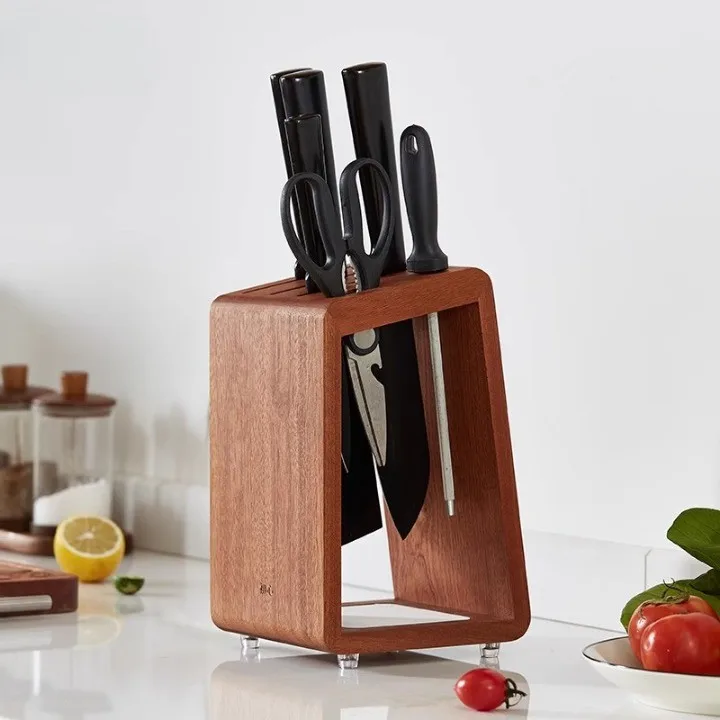 Hot Sale Ebony Wood 4-Slot Knife Block New Kitchen Storage Stand  Wooden Knife Organizer