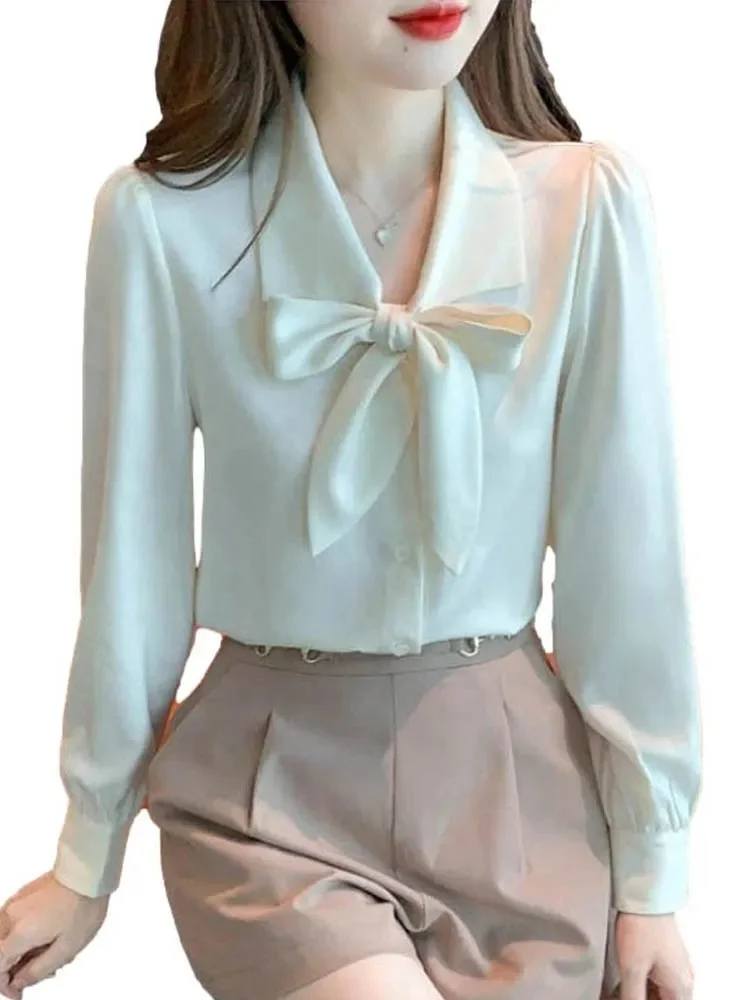 Custom women's white silk shirt Women's button down shirt Long sleeve office silk satin blouse for women