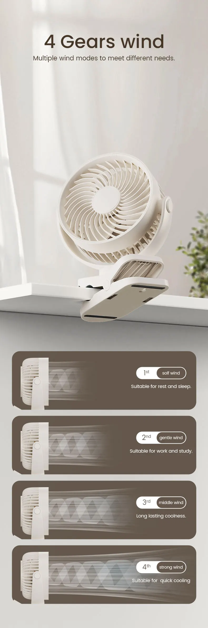 Usb Rechargeable Electric Fan, Portable, 5 V, Battery - detail 12