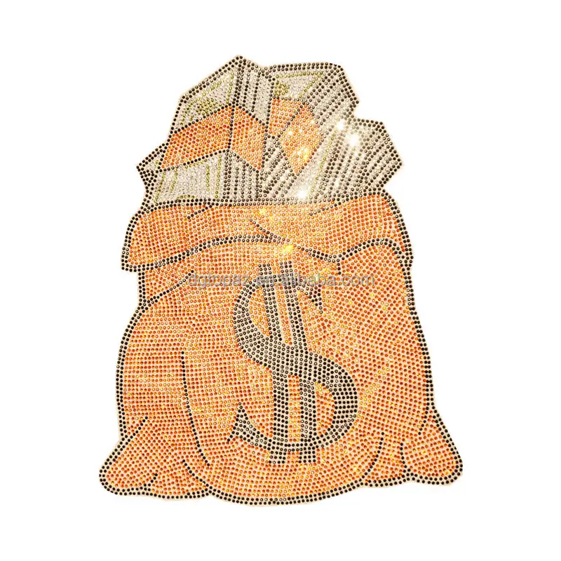 Red Bag Dollar Rhinestone Design heat transfer bling patch iron on rhinestone t shirt printing