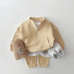 2022 spring autumn Korean style kids clothing sets solid jogging sets toddler little girls sweatshirt suits with zipper
