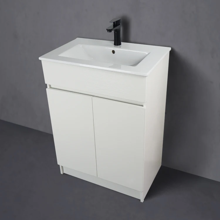 Economic Tarpul Double Door Bath Cabinet White Floor Mounted Melamine Board Includes Bathroom Vanity Ceramic Basin Sink Mirror factory