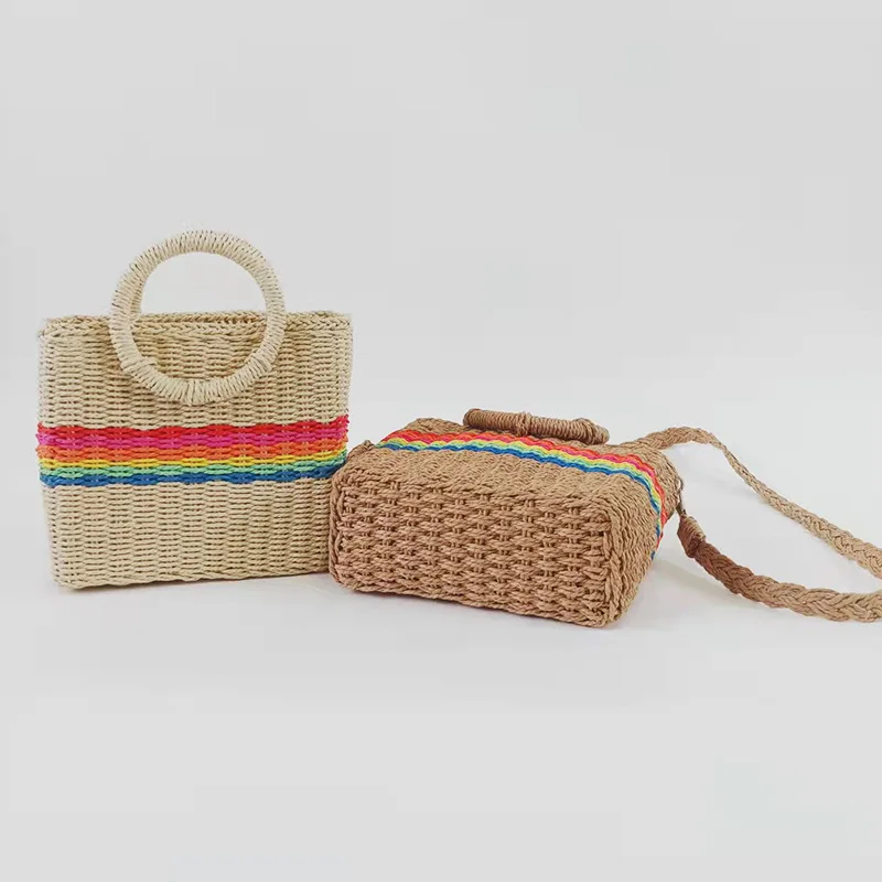 Wholesale summer grass braided bag girls water grass braided bag Rainbow Sunshine women shoulder bag