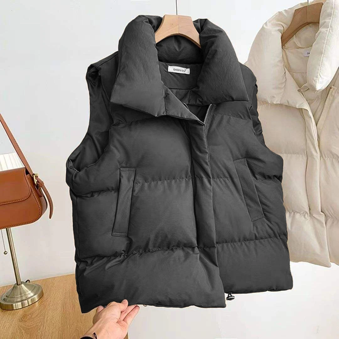Cheap 2024 Fall Winter Women Clothes Coat Puffer Sleeveless Jacket Black Colour New Women Puffer Vest supplier