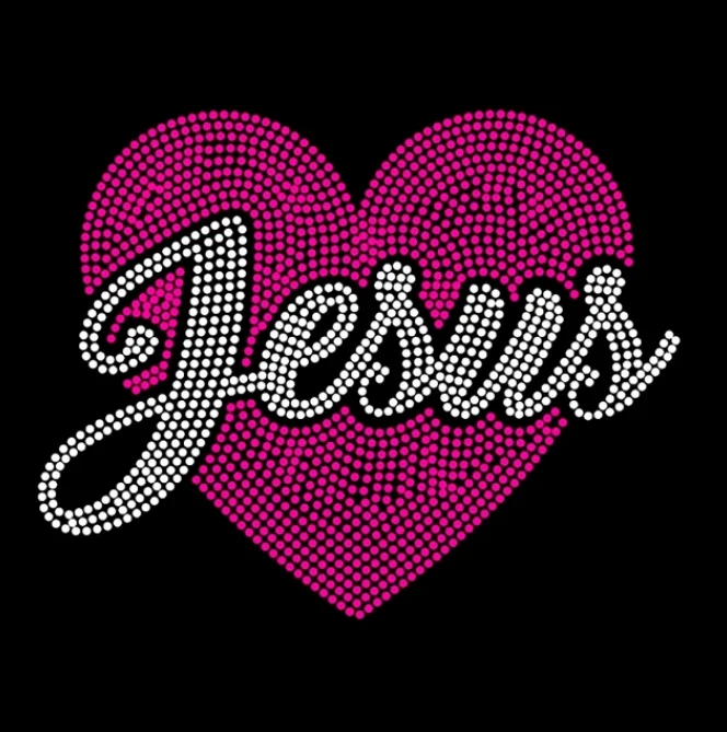 rhinestones for tshirts custom logo letter printing jesus god with heart heat transfer rhinestone sheets
