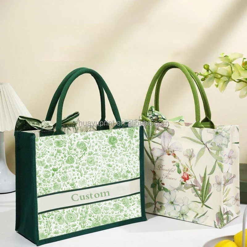 Green Party Reusable Wholesale Accompaniment Bags Vintage Floral Concealed Buckle Gift Custom Canvas Tote Bags supplier