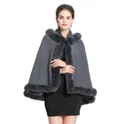 Cape With Hood UK Style Faux Fur Cape With Hood Artificial Fur Trim Cashmere Shawl