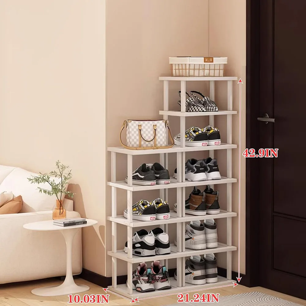 12-Tier Bamboo Shoe Rack Vertical Tall Narrow Organizer for Entryway Bedroom Living Room-Furniture supplier