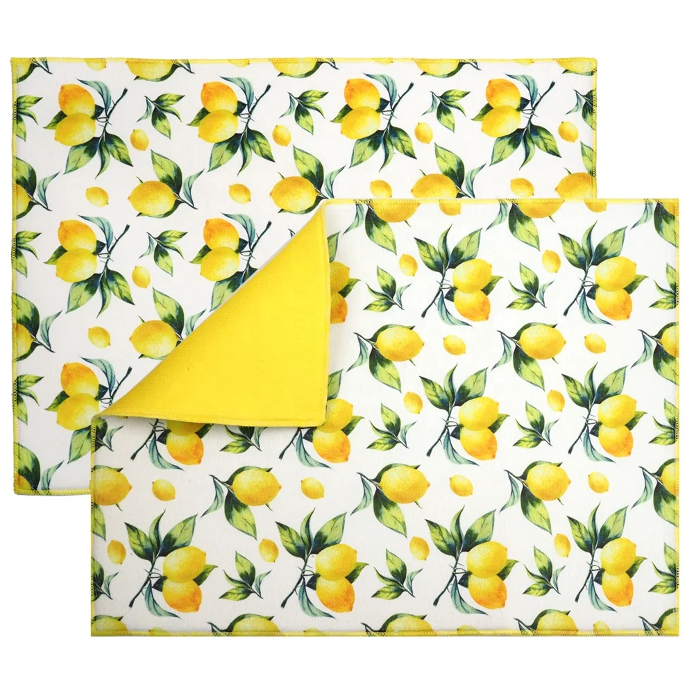 Lemon print Microfiber soft spone dish dry mats Kitchen accessories Kitchen gadgets custom logo easy clean multi-use drying mats