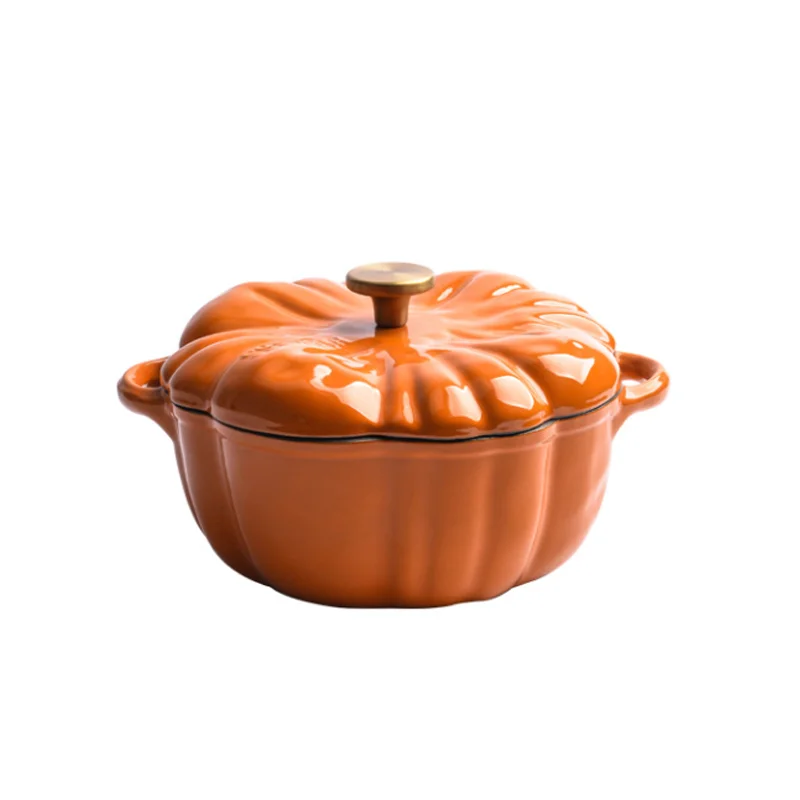 Cast Iron Pumpkin Enamel Pot Stew Pot Multi-Function Household Enamel Soup Pot Induction Cooker Universal