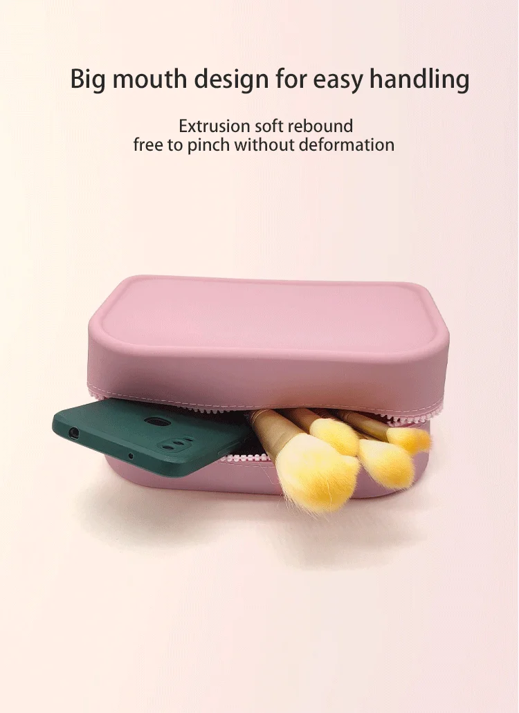 Latest Custom-Made Logo Washable Silicone Cosmetic Toiletry Brush Pouch Storage Zipper Toiletry Coin Purse Bag factory