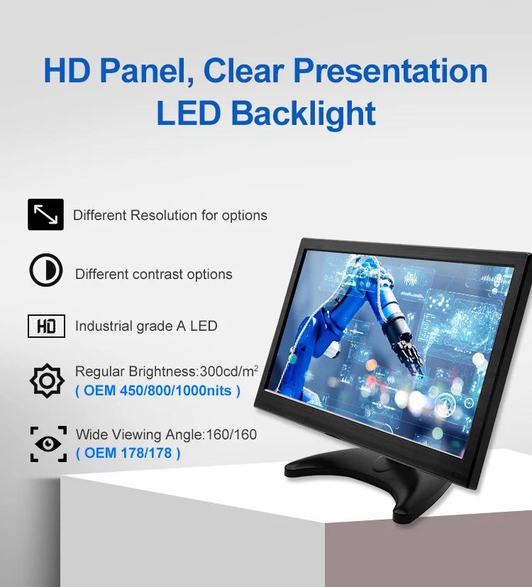 Wholesale 13.3 Inch TFT LED IPS HD Screen VESA Desktop VGA Port Industrial Monitor for POS CCTV PC in Stock