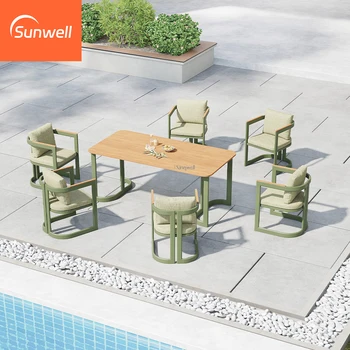 Outdoor Modern Aluminum Dining Table Set Waterproof UV-Resistant Chairs for Courtyard Patio Garden Hotel Lightweight Durable