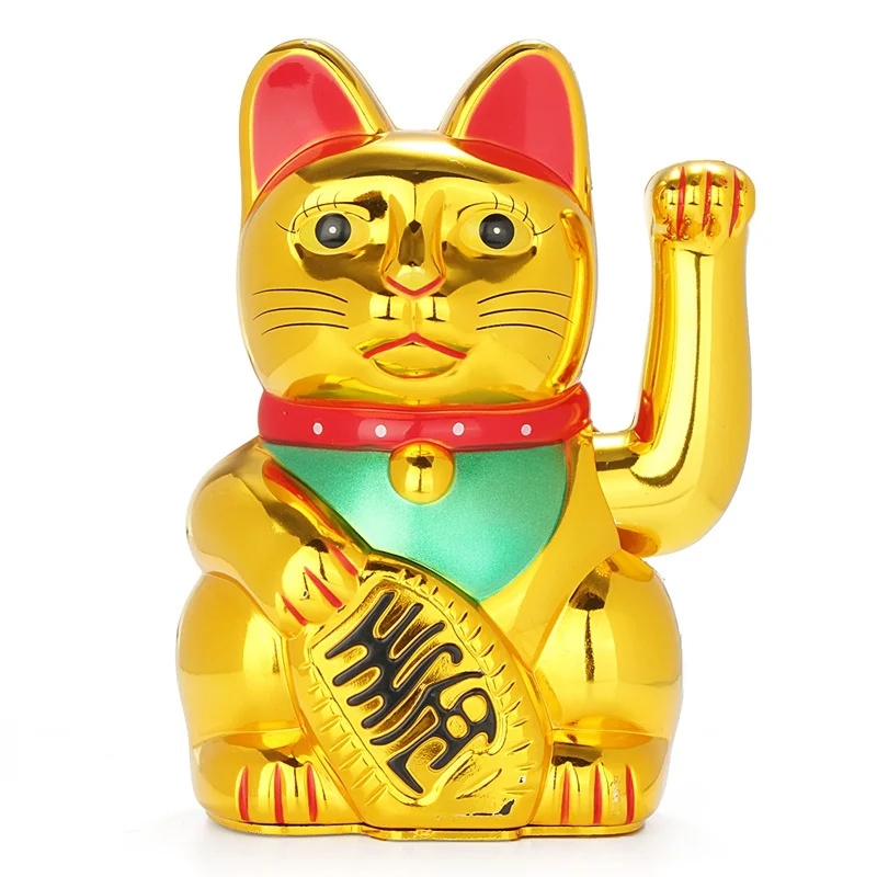 Gold Beckoning Fortune Cat Japanese Oriental Solar Toy Home Decor US Seller 