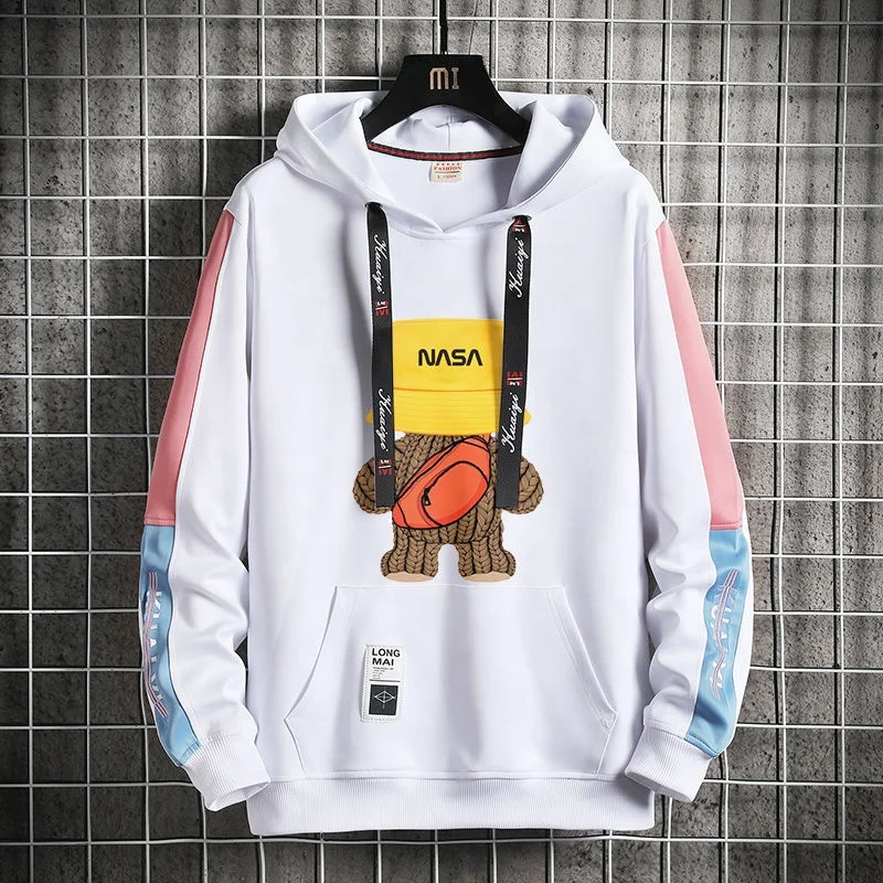 Men's Graphic Print Long Sleeve Drawstring Hoodie Pullover Sweatshirt