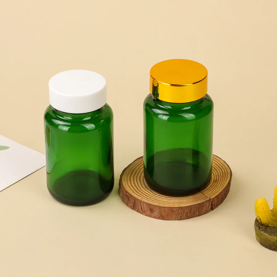 Wholesale 100ml 120ml 150ml Green Glass Supplement Pill Medicine Capsules Bottles Jar Containers With Packaging Box