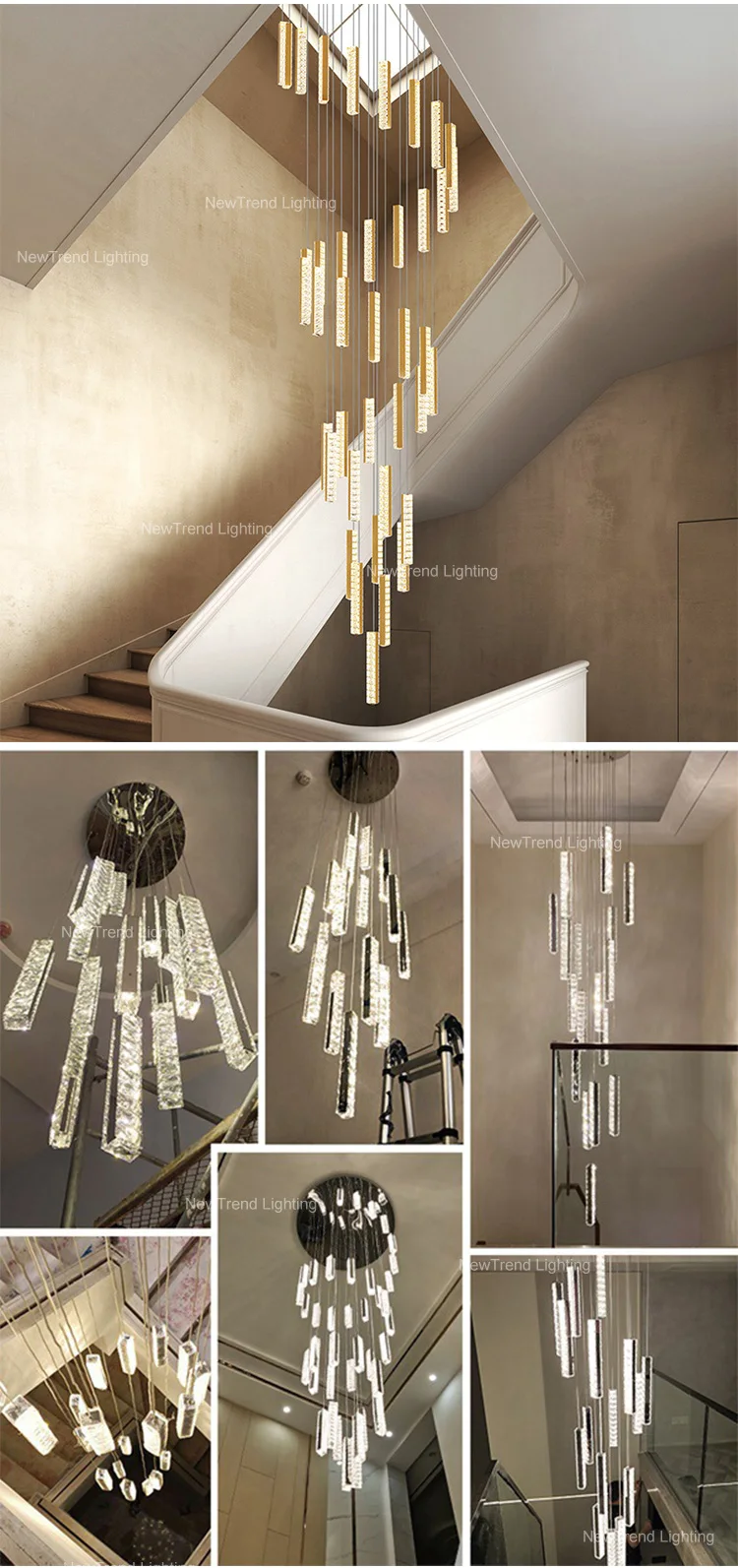CPL-297 Modern Indoor Decoration Hanging Pendant Light Hotel Villa Staircase Luxury Crystal LED Chandelier manufacture