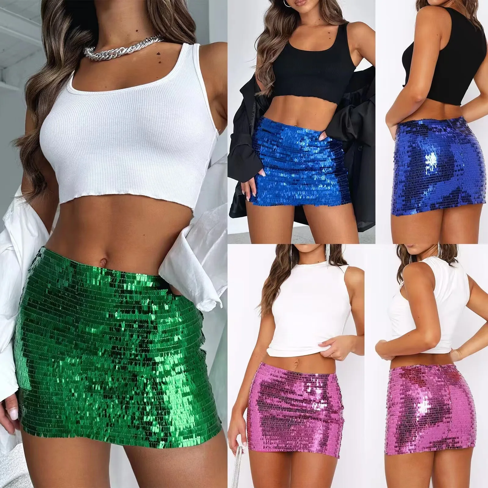 Ying Tang Custom Sexy Sequin Short Skirts For Women Sequin Mini Skirt Sequin Disco Short Skirt For Women OEM/ODM
