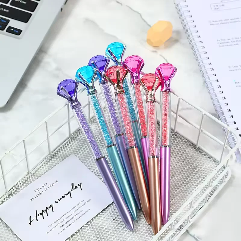 2025 High Quality Wholesale Custom LOGO Large Diamond Colored Crystal Ballpoint Pens Gift Rotary Pen Quicksand Broken Drill Pen