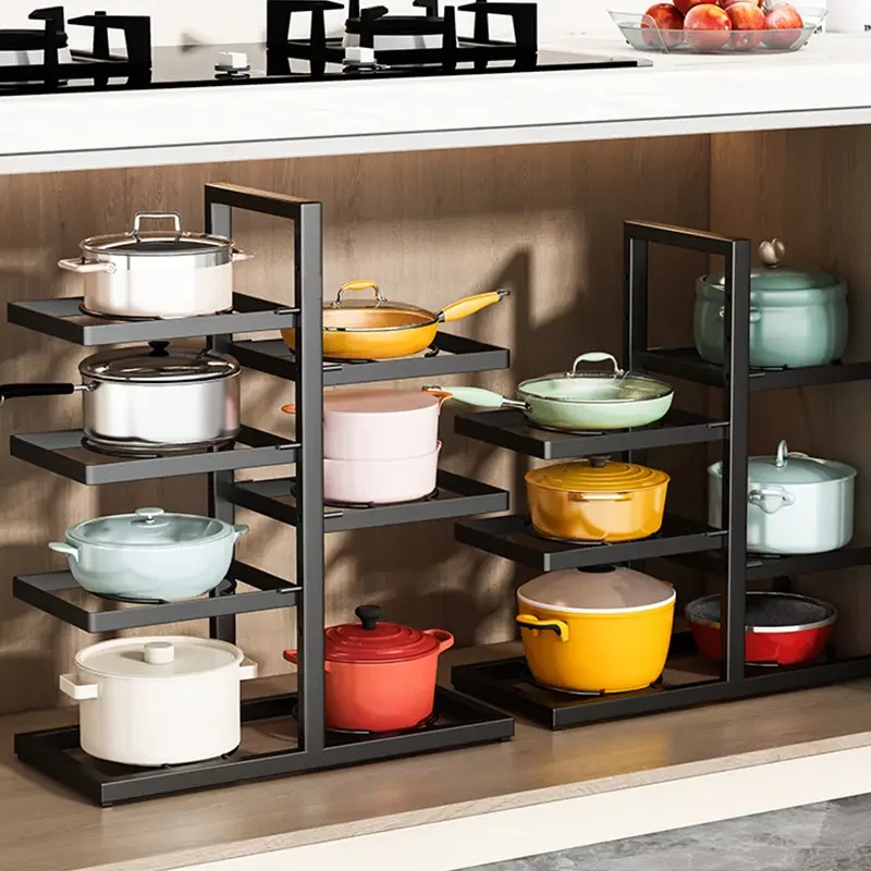 Wholesale cabinets metal pots bowls pans storage racks multi-layer pot racks with lid racks