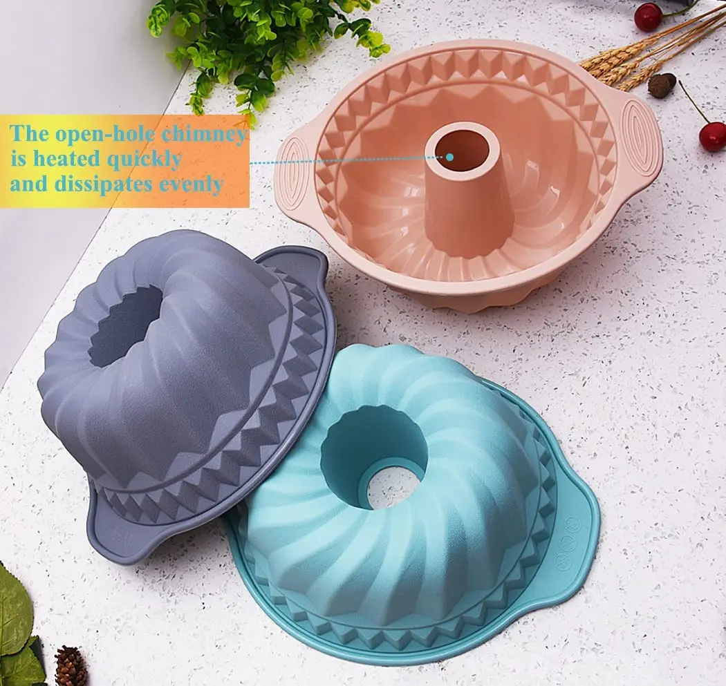 USSE Customized Cake Pan, Silicone Cake Pans Non-stick Fluted with Sturdy Handle Cake Baking Molds