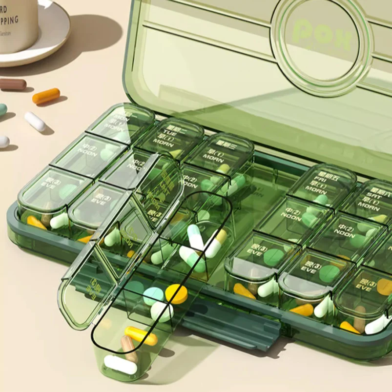 Portable Travel Pill Box Container Clear Black Detachable Medical Pill Rectangle 21 Split Grid Medicine Case