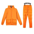 Suits Custom Logo Orange Multi Pocket Tooling Jogging Suits Tracksuits Mens Hoodie Set Men