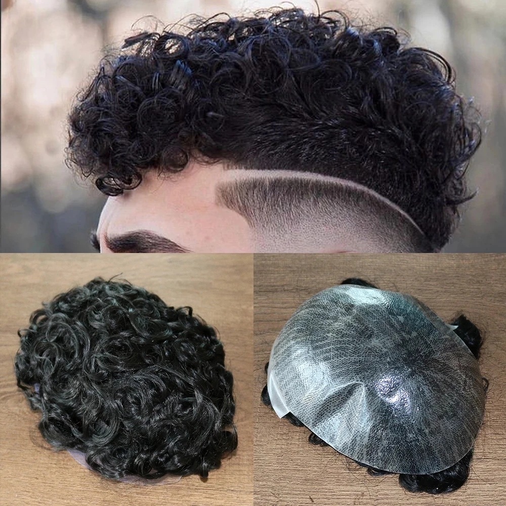 20mm Curly Full Machine Made Ready To Ship Men's Wig Thin Skin Base Human  Hair Toupee Replacement System #1b Color 8x10inch - Buy Human Hair Toupee,Men's  Hair Replacement System,Natural Black Hair Men