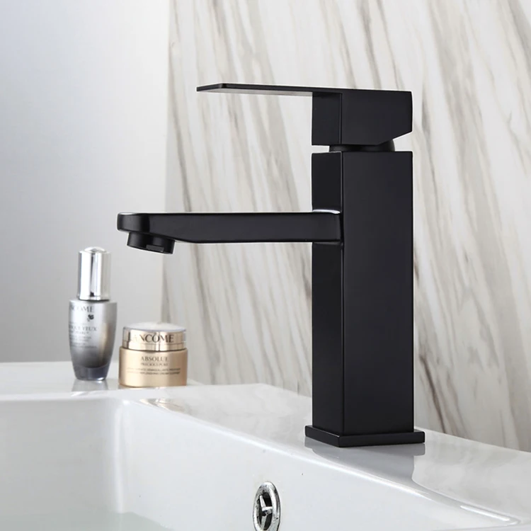 Square Type Stainless Steel Black Basin Faucet