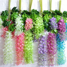 Factory Sell Artificial Wisteria 110cm Flowers Vines Garland Wedding Flower Faux Hanging plant foliage