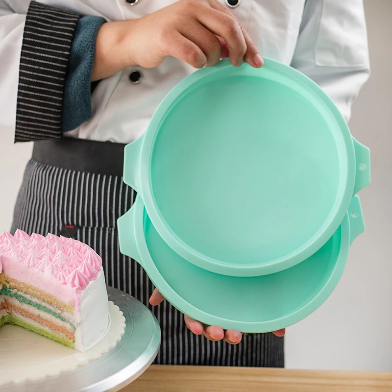 DIY 4 Inch Rainbow Cakes Round Silicone Cake Pans Green Baking Pan Set Silicone Baking Mold