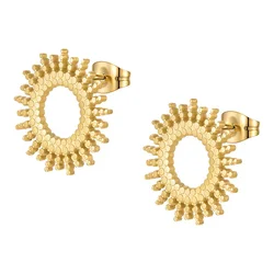 18K Gold Plated Stainless Steel Jewelry Hollow Sun Flower Ear Stud Accessories Earrings E221359