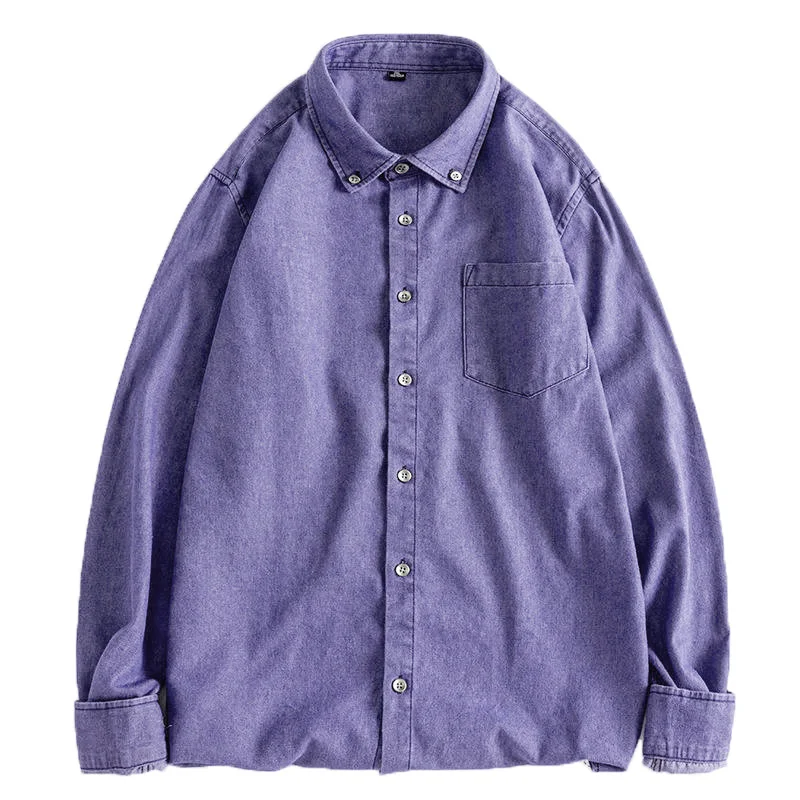 Denim Shirts Men Casual Light Wash Long Sleeve Denim Jeans Shirt supplier