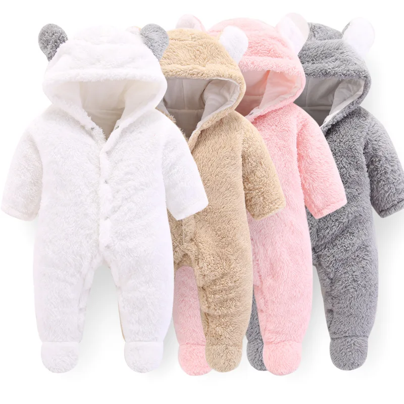 New Design Custom Newborn Bear Snowsuit Cotton Fleece Hooded Romper Jumpsuit for Baby Girl Boy Baby Clothes Set Baby Romper