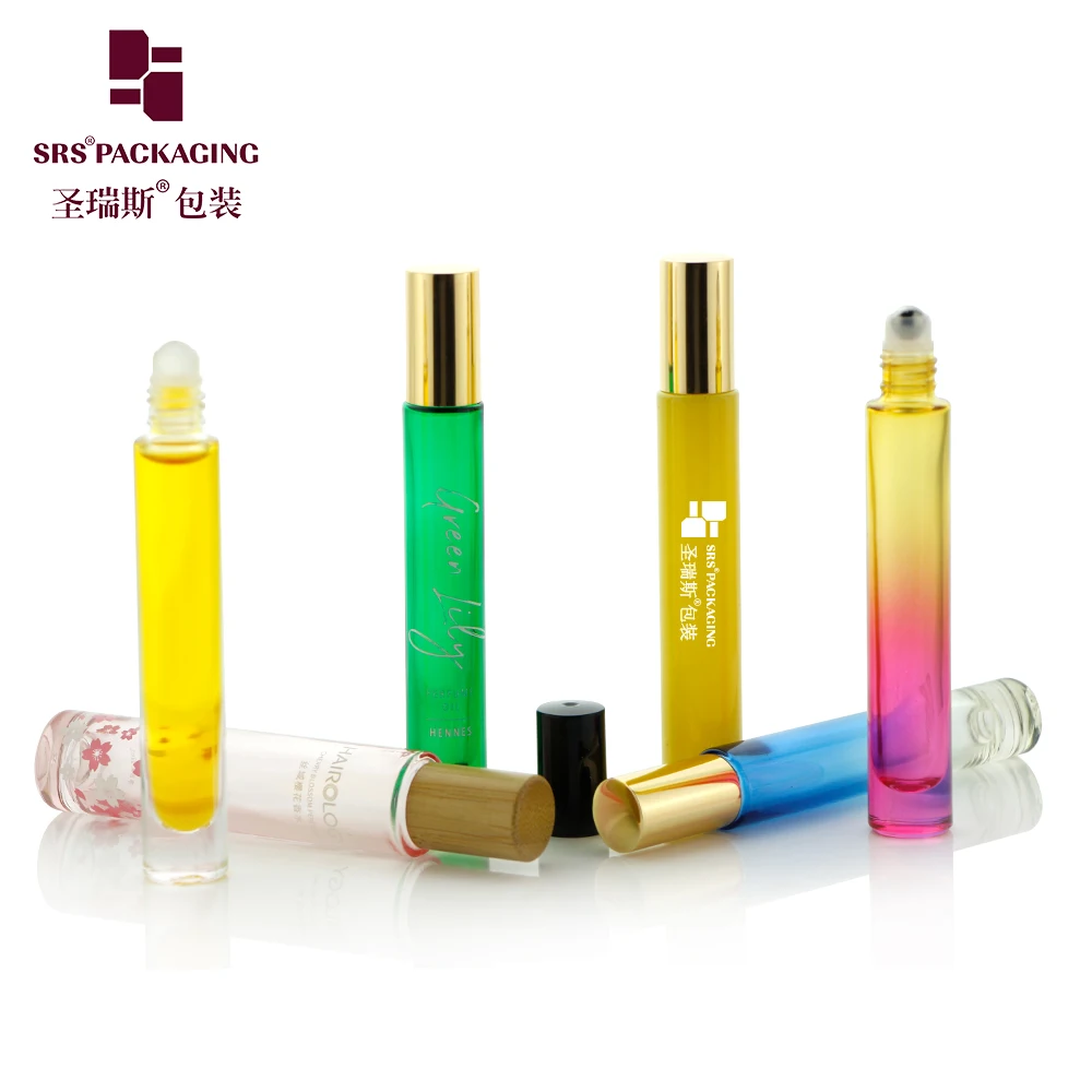 10ml Thick Wall Glass Roller Bottle with Shiny Metal Cap and Frost Surface for Custom Color Essential Oils