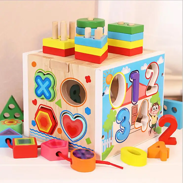 M117 Four-Column Set Baby Puzzle Wooden Shape Matching Toy Multi-Function Puzzle Box 3D Assembling Blocks
