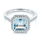 White Blue Topaz Ring Bluebluetopaz Fashion 925 Sterling Sliver White Zircon Halo With Square Cut Blue Topaz Ring
