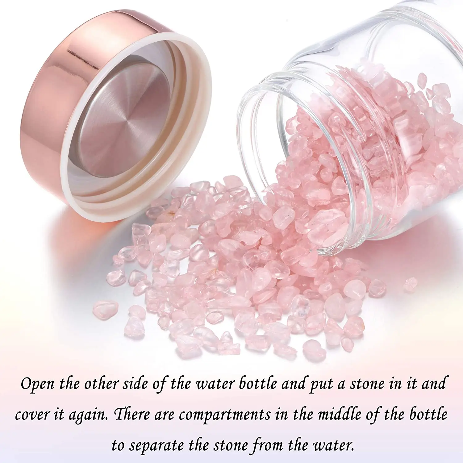 400ml 500ml Wholesale Custom Logo Rose Quartz Colorful Glass Water Bottle with Crystal Gemstone
