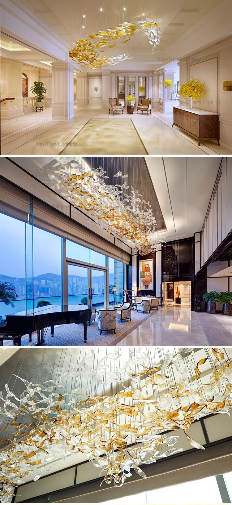 CPL-63 Custom Indoor Decoration Hotel Lobby Banquet Hall Large Glass Led Chandelier Pendant Light details