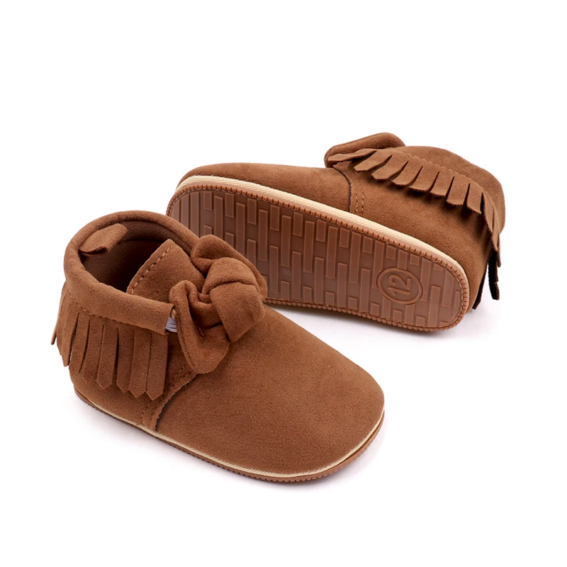 New Arrival Solid Color Fur Top Fringe Bow Soft Soled Baby Toddler Shoes for Girls details